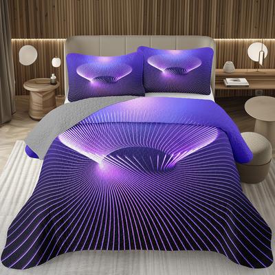 Abstrakte Geometrie Tagesdecke Full King 3D Lila Loch Muster Steppbettwäsche Set Modernes Geometrisches Wirbel Muster Überwurf Set Für Mädchen Teenager