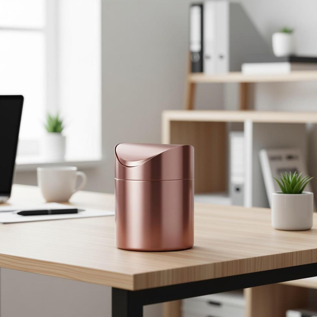Gold Desktop Trash Can - 304 Stainless Steel Mini Bin with Lid, Light Luxury Storage Basket