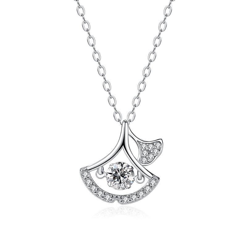 

925 Silver Ginkgo Leaf Movable Pendant Necklace for Women Daily Wear Office Style 925 золотий