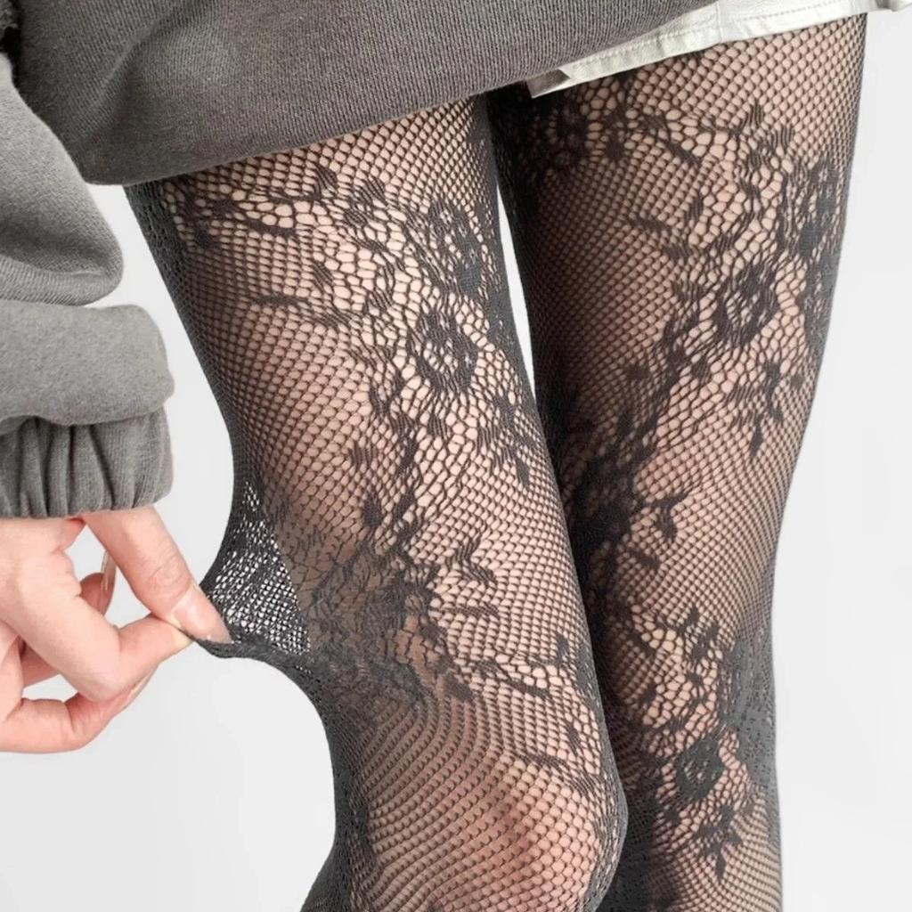 2025 Nouveaux Collants Femmes Sexy Dentelle Florale Cuisse Haute Bas Collants Lingerie Bonneterie Maille Résille Bas Collants Femmes Jk