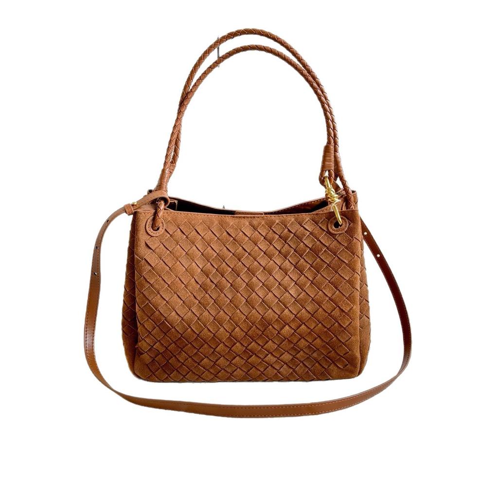 Cross-border First-layer Matte Cowhide Woven Parachute Bag Autumn and Winter Portable Bucket Bag Versatile Shoulder Messenger Women's Bag