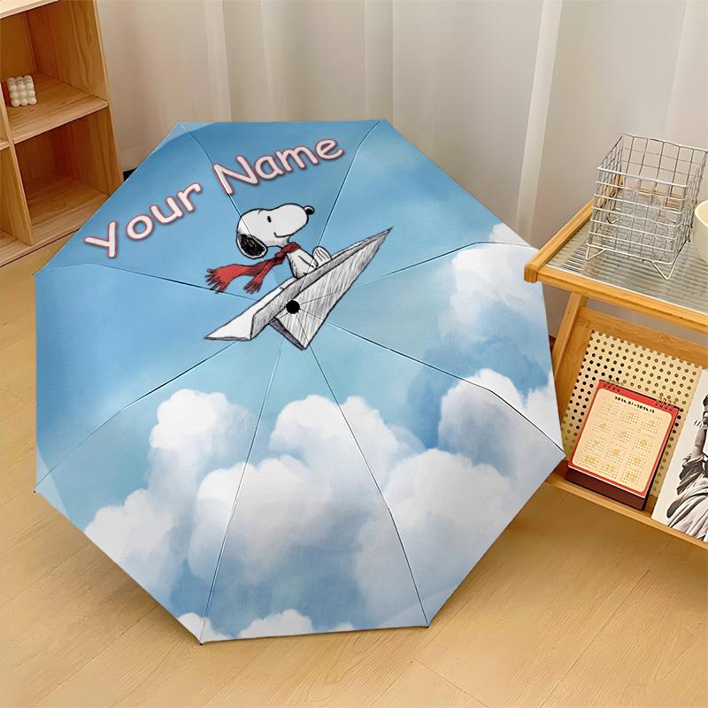 Custom Text Automatic 8 Bone Umbrella, Portable Sun Rain Protection UmbrellaSnoopy Peanuts