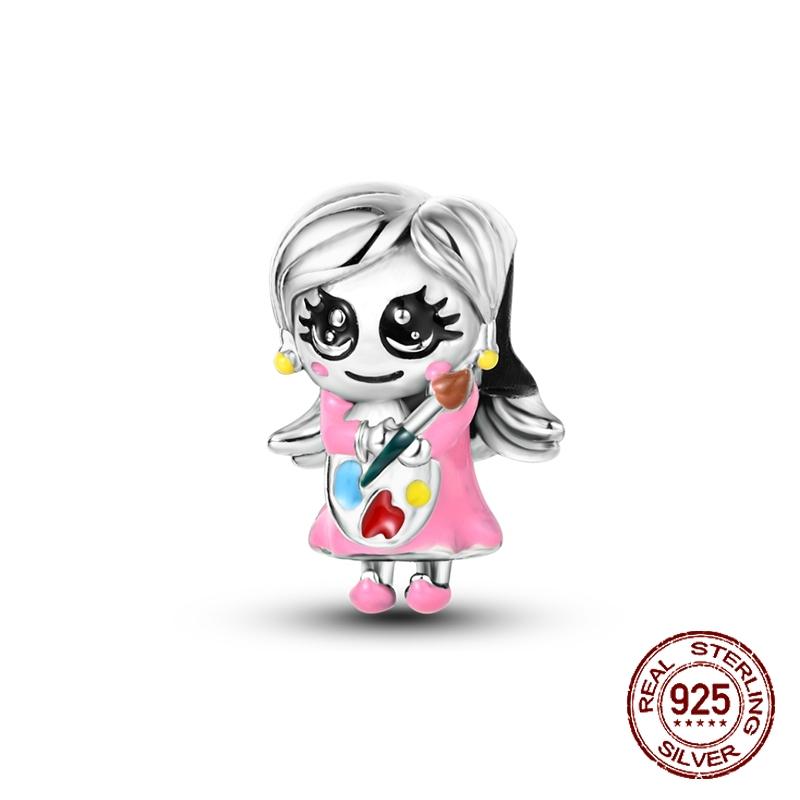 925 sterling copper boys and girls lovers pendant charms Fit 4MM hole diameter bracelet charm beads necklace Diy female Zircon