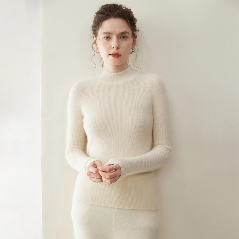 Autumn 2026 Pure Cashmere Ladies' Solid Half-High Neck Pullover Sweater: Versatile Base Layer
