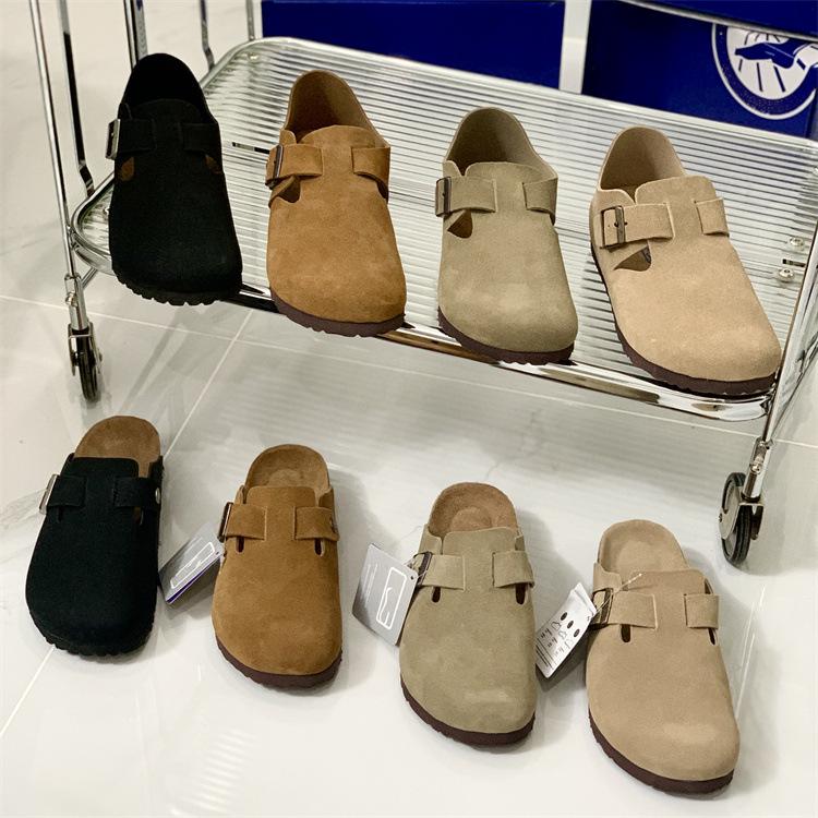 Boken Women's 2025 Autumn Genuine Leather Cork Bottom Suede Closed-Toe Mule Slippers