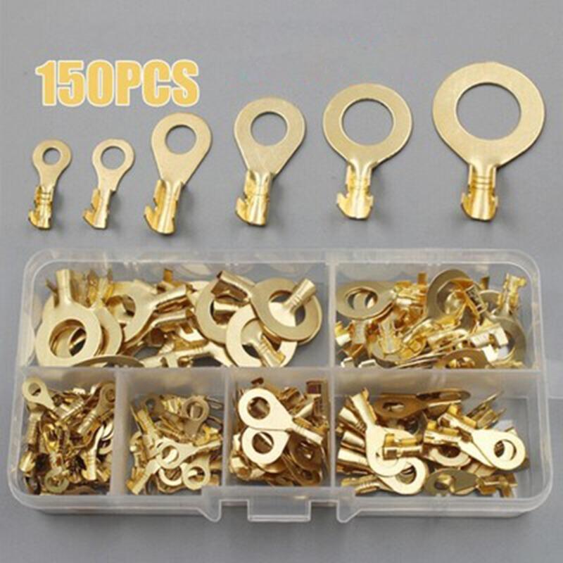 150pcs/set Round Terminal Block DJ431 O-type Lugs Terminals Cold-Pressed Connector Copper Tab Wiring Nose Combination Set High Quality Convenient