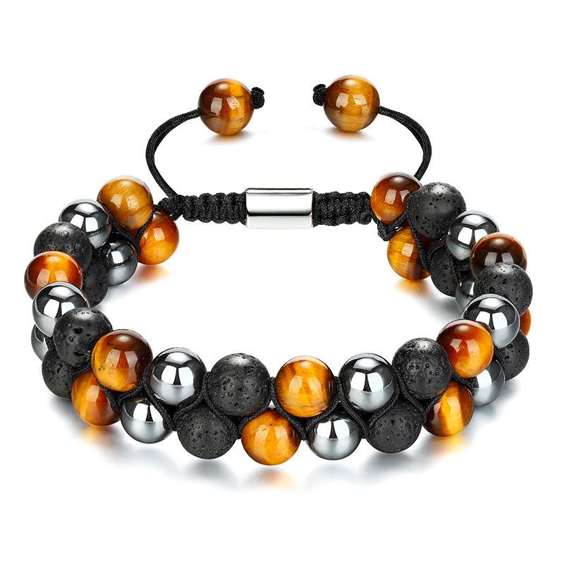 Men's Adjustable Braided Yoga Bracelet with Tiger Eye and Agate Stones
