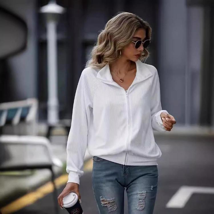 Women's Casual Loose Fit Knitted Jacket Long Sleeve Zipper Design Solid Color Versatile Autumn Winter Outerwear