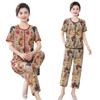 Mom's Summer Chic Short-Sleeve Top & Pants Set - Elegant Casual Two-Piece for Middle-aged and Elderly Women