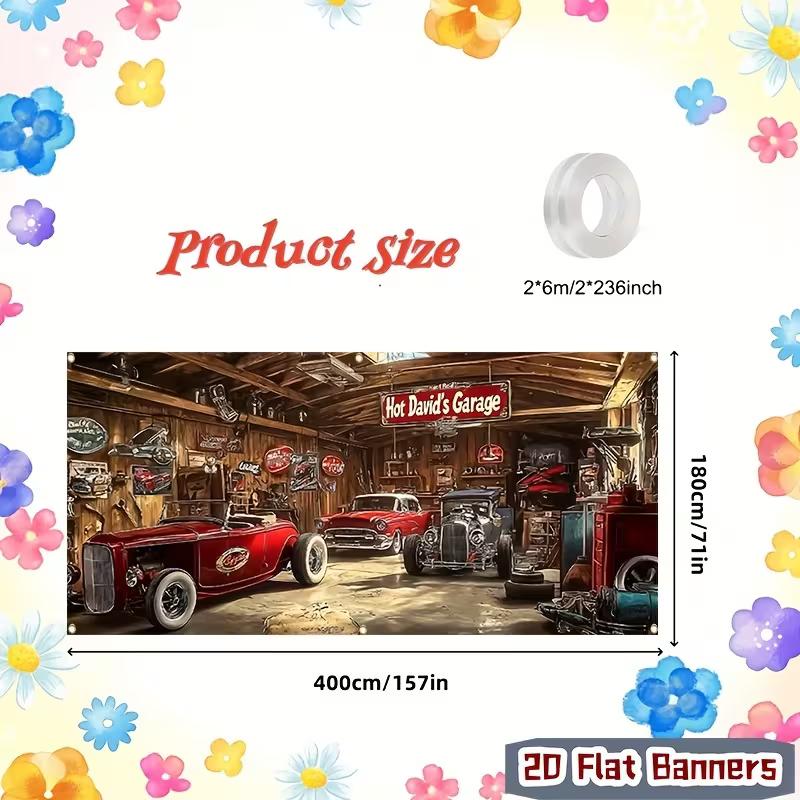 Garage Hot Rods Toile de fond Magasin de Voitures Classiques Américaines Rétro Fond Photo