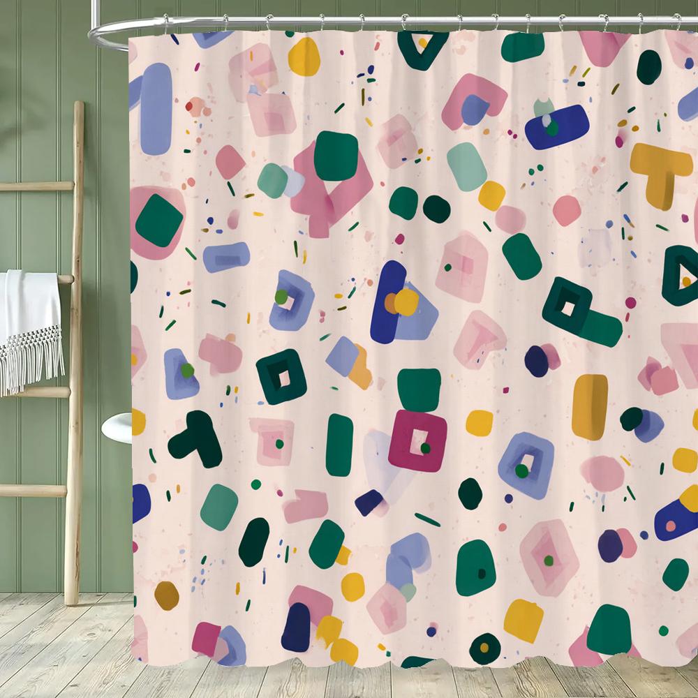 Modern Minimalist Geometrical Pattern Shower Curtain,Polyester Fabric Washable Bathroom Curtains,Home Decoration With Hooks