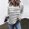 Spring and Autumn Round Neck 3D Stripe Printed Top Fashionable Casual Minimalist Long Sleeved Women's T-shirts