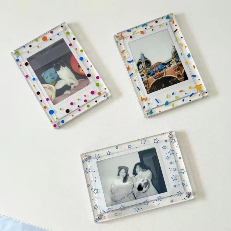 Magnetic 3 Inch Photo Frame Refrigerator Sticker Star Wave Dot Pattern Fridge Magnet for Holiday Souvenir Display