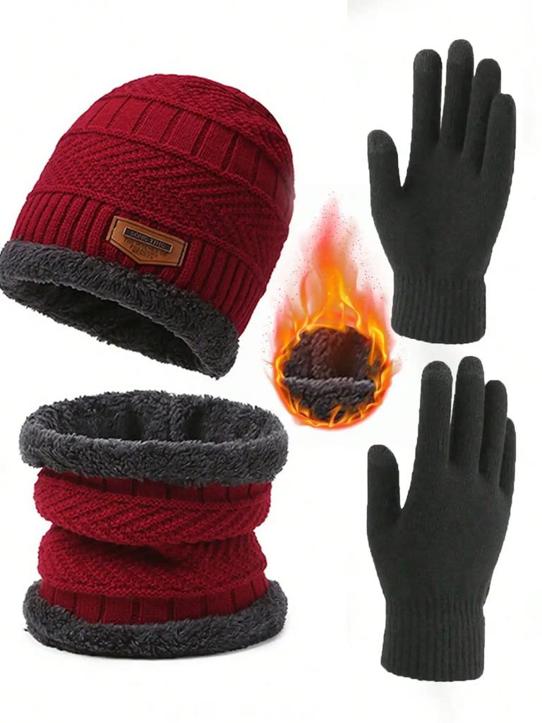 4PCS/SET Winter Warm Velvet Men Hat Scarf Gloves Set for Men and Women Girls Outdoor Riding Hat Beanies Neck Protection Scarf