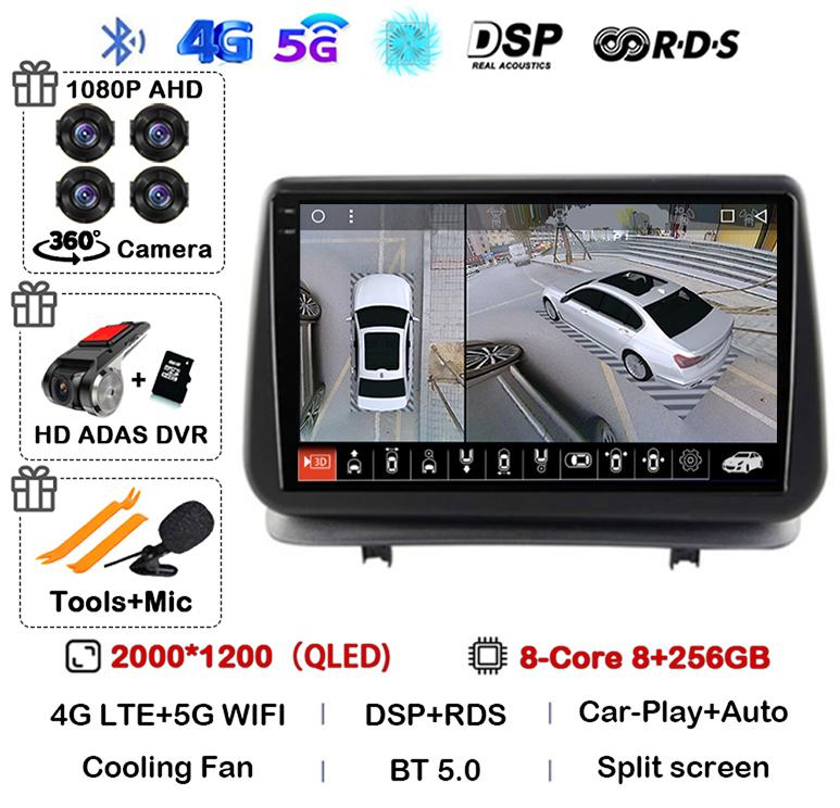 Android 14 Auto Carplay For Renault Clio 3 CLIO 3 2005-2014 WIFI+4G Car Radio Navigation GPS Stereo Video Player 360 Camera DSP