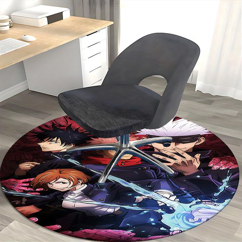 1pc Anime Design Round Carpet - Jujutsu Kaisen Characters for Office Chair Mat, Non-Slip Rug Suitable for Home Decor, Living Room, Bedroom