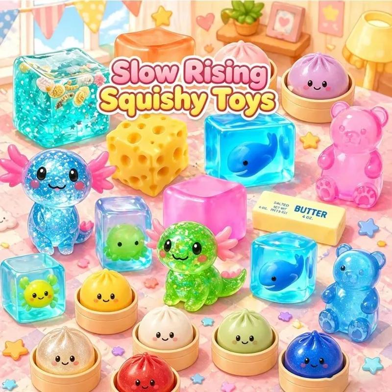 Random Slow Rising Squishy Toy 2pc, Cute Slow Rising Squeeze Toy, Soft Stress Relief Fidget Toy,Random Style Squeeze Toy