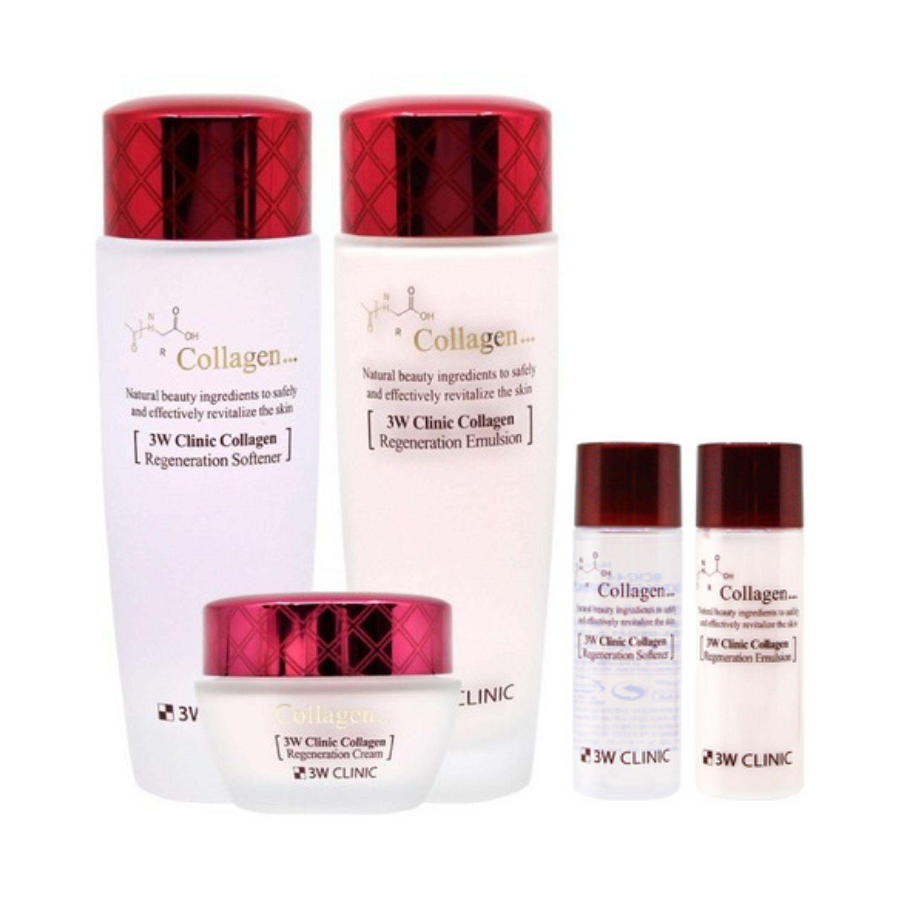 3W Clinic Collagen Skincare 3-Step Set (Skin Softener 150ml + 30ml / Emulsion 150ml + 30ml / Cream 60ml)