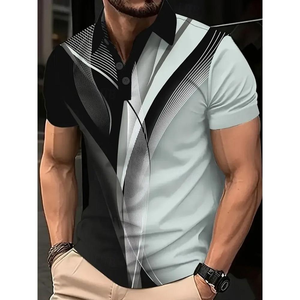 Men's Abstract Line Polo Short Sleeved Polo Shirt Collar Shirt