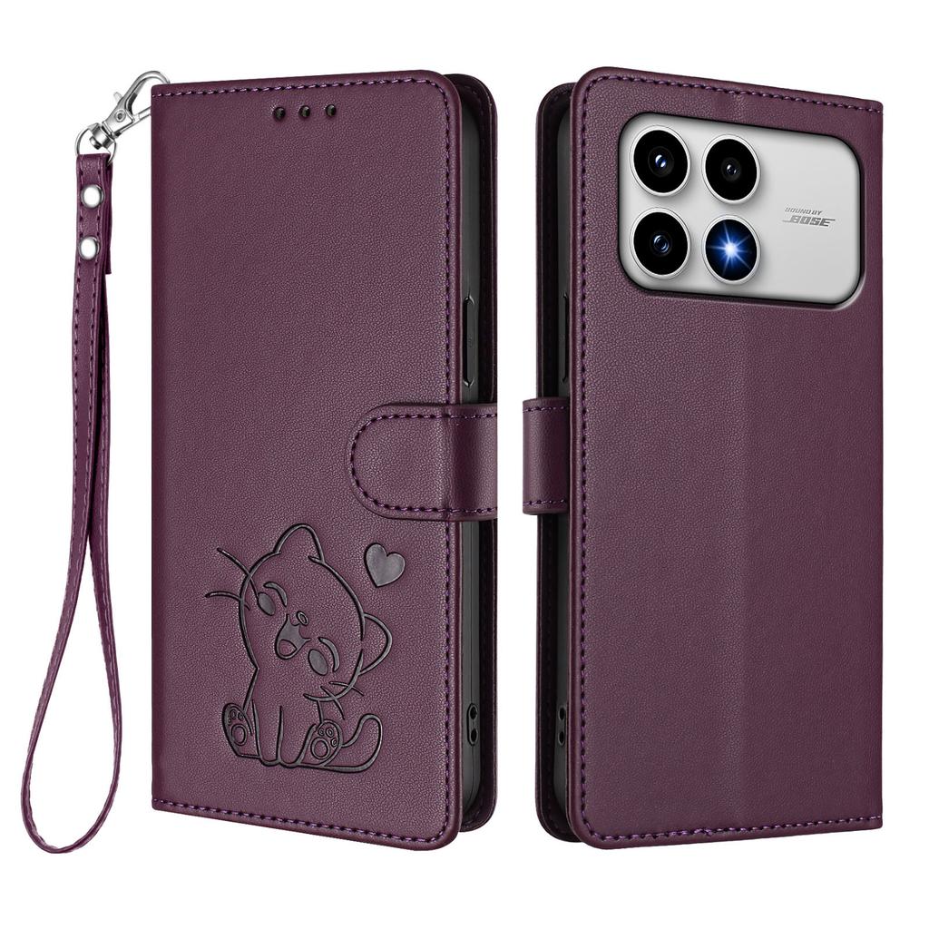 For Xiaomi Redmi K90 5G Wallet Case with Wrist Strap Love Cat Pattern Imprint Leather Phone Cover