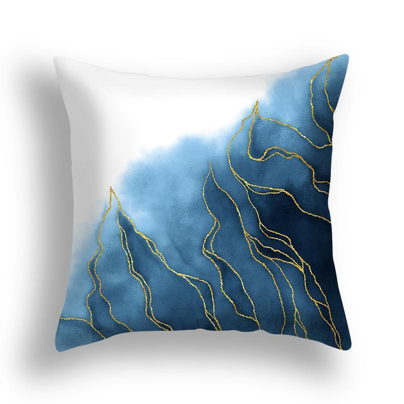 Niebieska Marmurowa Poszewka na Poduszkę 45x45cm Wzór Skały Morskiej Kwadratowa Sofa Poduszka Kwadratowa Abstrakcyjny Liść