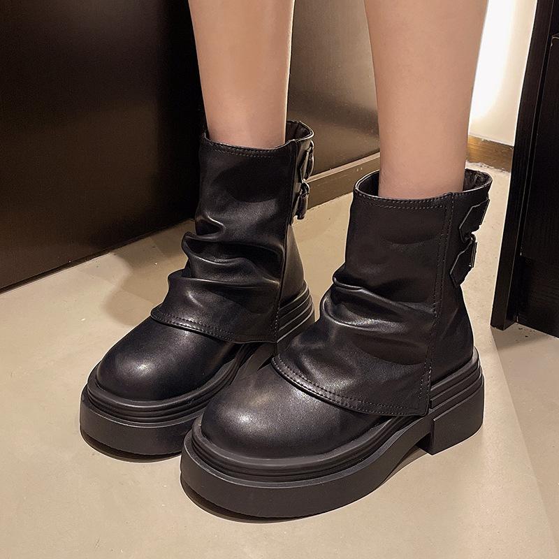 2025 Autumn Mix and Match Retro British Style Martin Boots Women's Fashion Belt Buckle New Big Head Small Short Boots Women