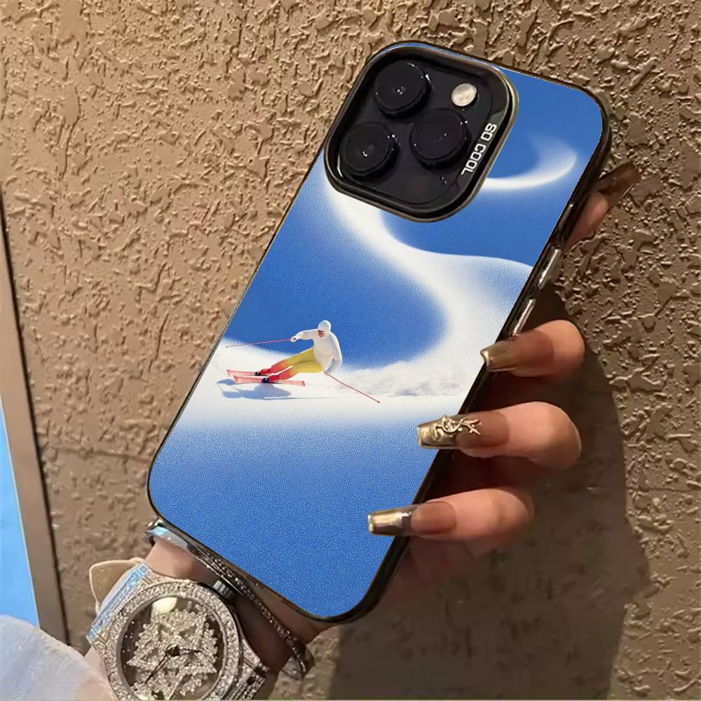 

ski slope &ski running For iPhone 17 16 15 14 13 12 11 Pro Max XS 17 Air Silicone Colored Silver Bumper Cover iPhone14ProMax