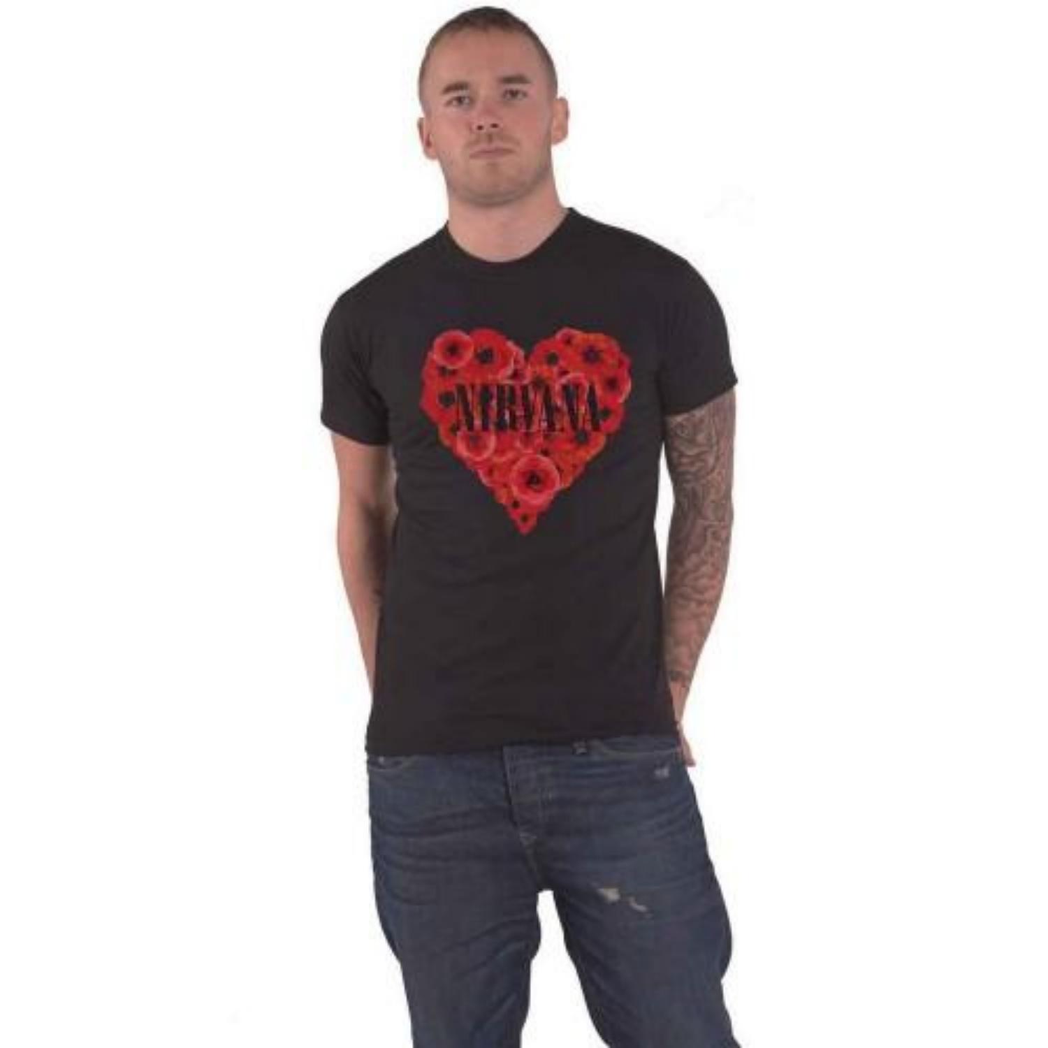 Nirvana Unisex Adult Poppy Heart Cotton T-Shirt S
