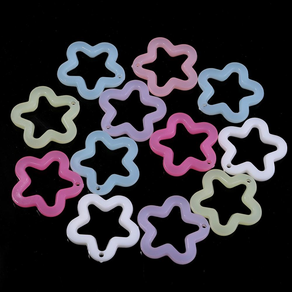 30pcs/lot 30mm Jelly Color Star Pendant Hollow Flower Beads Acrylic Loose Charms Beads DIY Keychain Necklace Jewelry Accessories