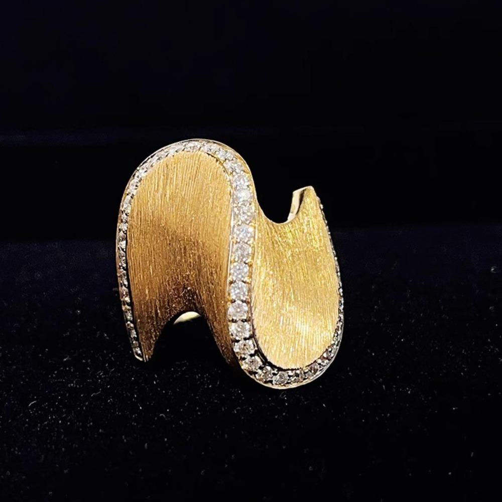 Vintage Wide Band Ring for Women Handmade Brushed Wave Diamond Jewelry adjustable