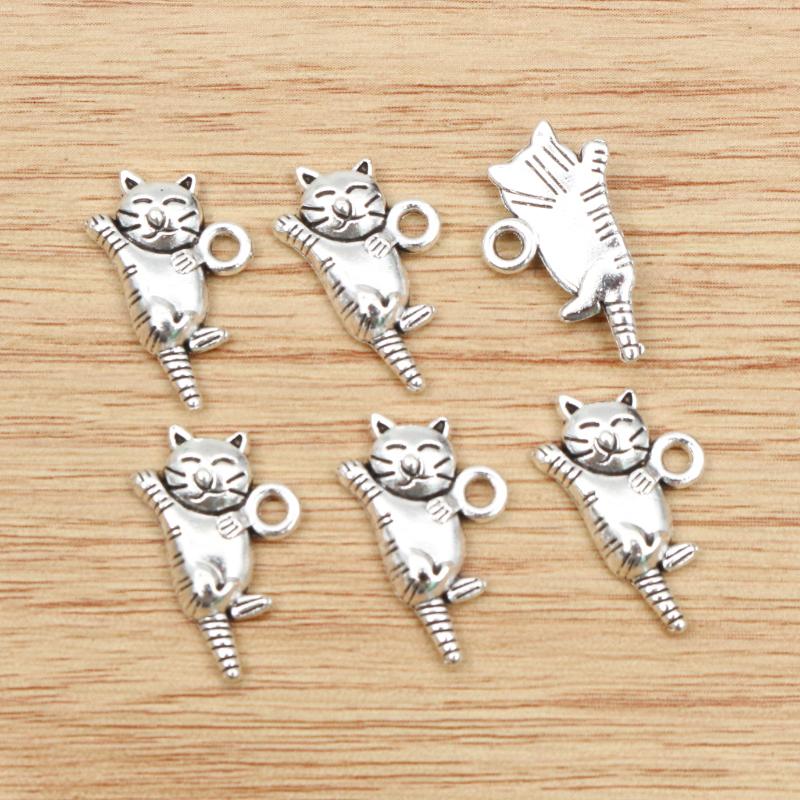 15pcs Cute Small Tiger Cat Charms Pendant 20x12mm Alloy Metal DIY Jewelry Making Accessories Findings for Necklace Earrings