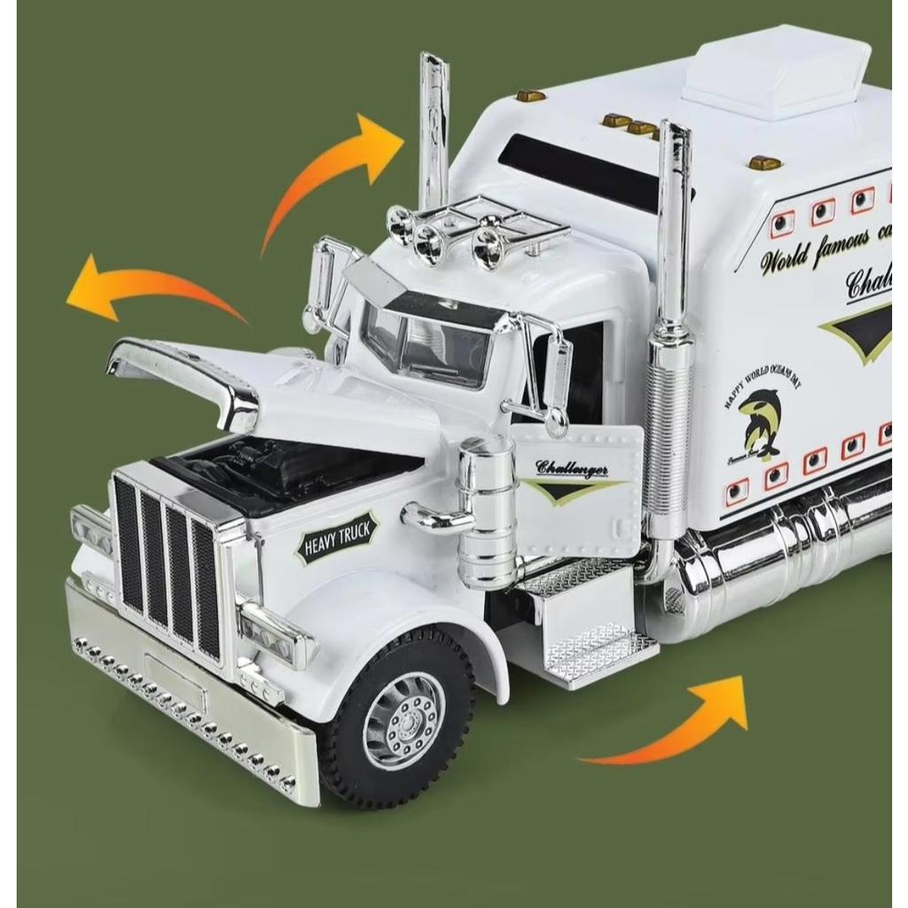 1/24 Trailer American Tow Truck Head Tractor Diecast Alloy Miniature Toy Car Model Pull Back Sound Light Collection Gift for Boy