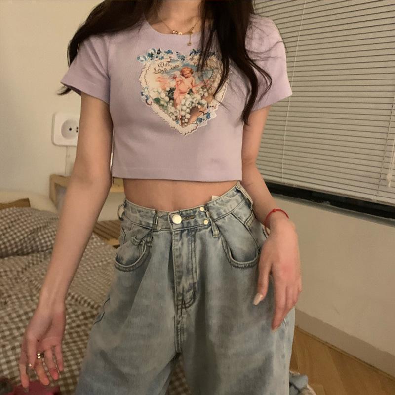 

Angels Aesthetic Vintage T Shirts Women 90s Graphic Grunge Korean Tshirt Style M фіолетовий
