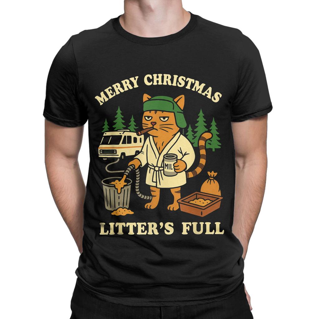 Men T-Shirt Funny Litters Full Cat  Vintage 100% Cotton Tees Short Sleeve  T Shirt Crewneck Tops Birthday Present