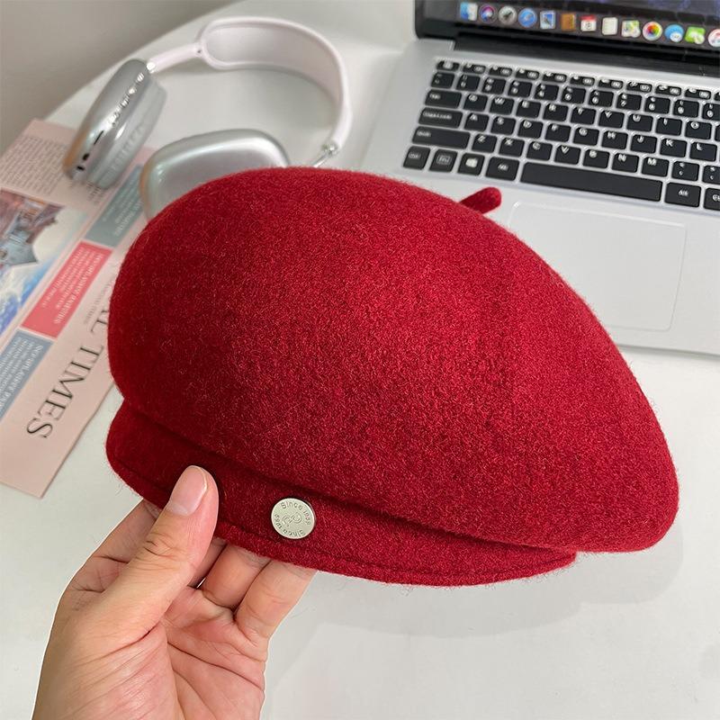 Angola red hat new beret autumn and winter forward hat retro octagonal hat small bucket hat
