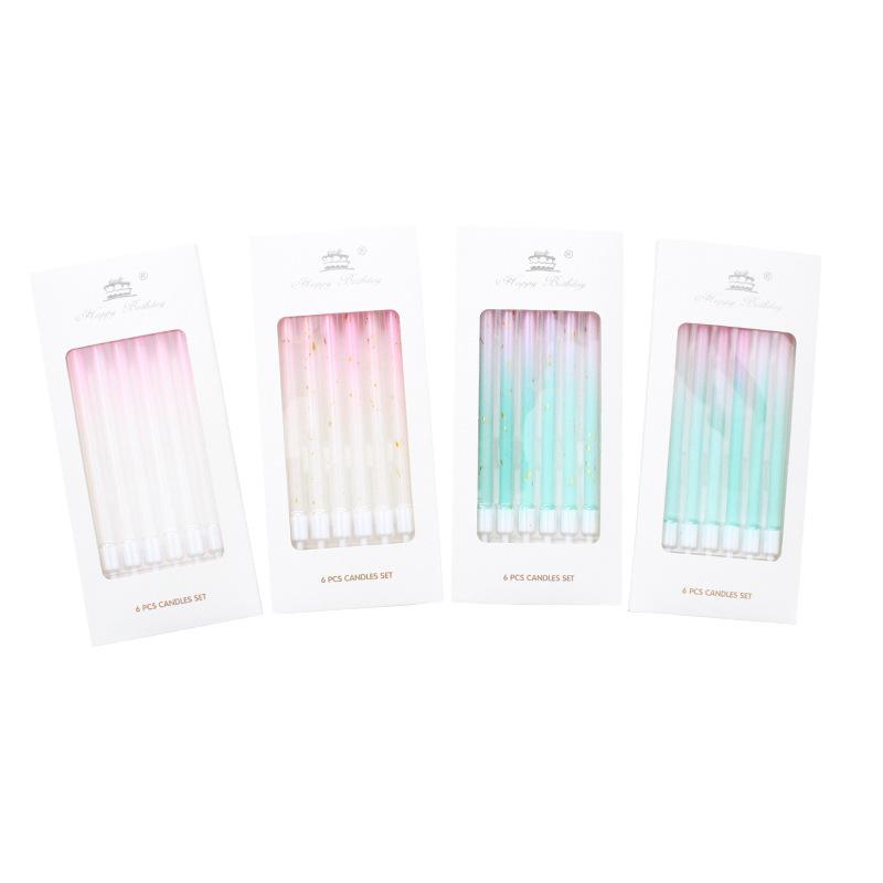 New A8 Series Gradient Pink Green Straight Pole Pencil Candle Party Party Gradient Pink Platinum Light Candle