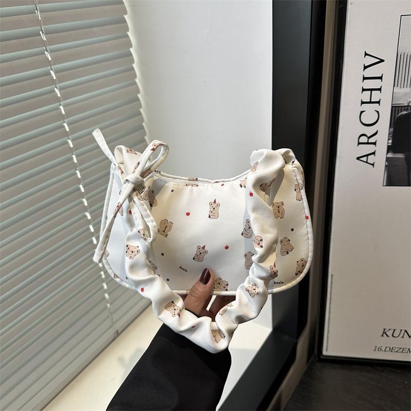 Pleated and beautiful armpit bag, new fresh and versatile high-end handbag, fashionable printed portable shoulder bag