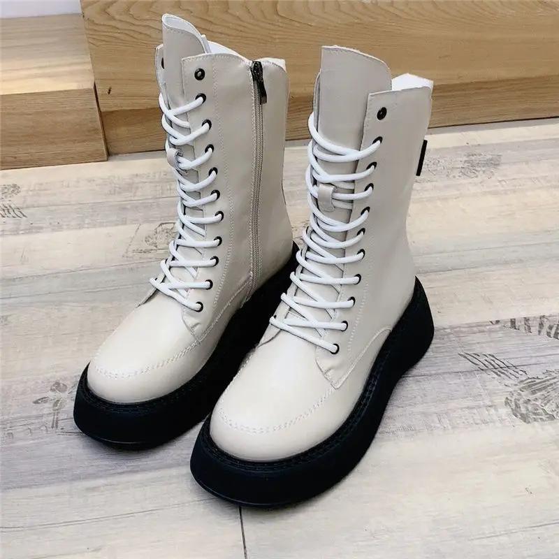 

Fashion Ladies Mid Calf Shoes New In Lace-up With Laces Women s Half High Boots Platform Hot Pu Demi-season Winter 2024 Novelty Spring 35