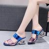 Fashion Women Fashion Patent Leather Sandals 2024 Summer Thick High Heels Slippers Woman Outdoor Solid Color Slip on Beach Flip Flops