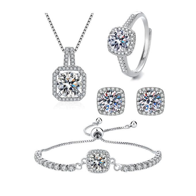 Zircon Square Diamond Collarbone Chain Inlaid Zircon Ring Stud Earrings Pendant Set Birthday Gift 2026 45CM