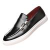 New Shoes for Men Leather Casual Shoes Trend Print Flat Skateboard Monk Shoes Street Cool Slip-on Loafers