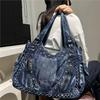 Women'S Diamond-Encrusted Washed Denim Shoulder Bag Large-Capacity Multi-Zipper Japanese And Korean Trendy Handbag