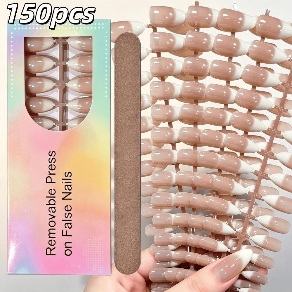 150 Pieces Press On Nails Glossy Finish French False Nails New Fake Nails for Home Manicure