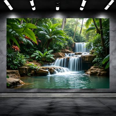 1 Piece of Tropical Waterfall Background Fabric - Forest Party Decoration Waterfall and Green Plants Indoor/outdoor Decoration