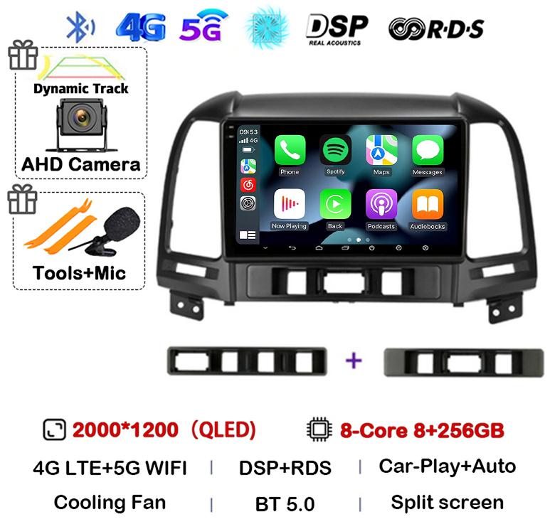 Android 14 Carplay Auto Car Radio For Hyundai Santa Fe 2 2006-2012 4G+WIFI Multimedia Player GPS 2Din Autoradio Stereo Head Unit