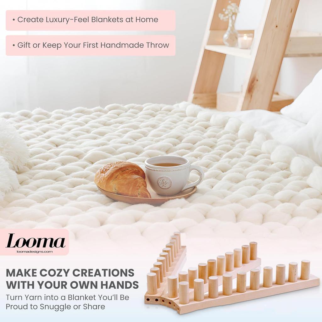 Wooden Loom Frame,Adjustable Size Hand Knitting Kit,Beginner-Friendly Yarn Craft for DIY Throw Blankets Chunky Knit Blanket Kit