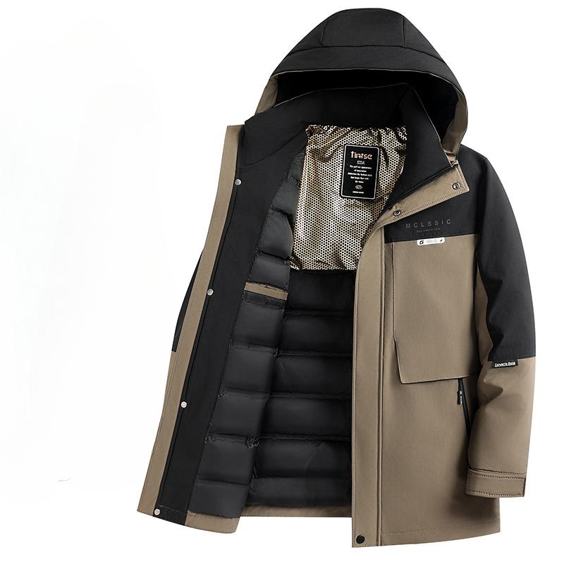 

Осенне-зимняя куртка с капюшоном 90% белого утиного пуха для людей среднего возраста и молодежи, теплая утолщенная пуховая куртка для улицы в холодную погоду 170 чёрный