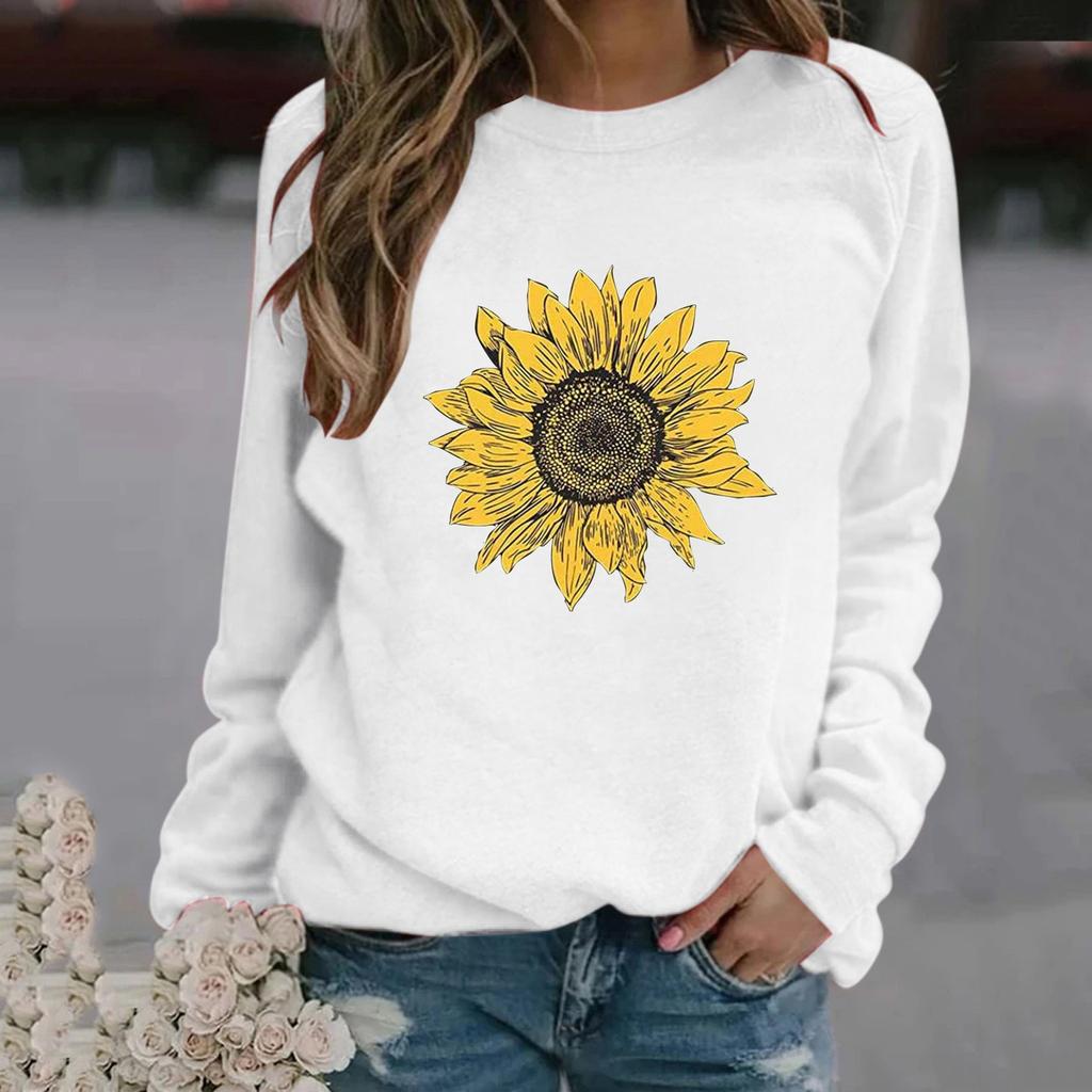 Women's Fashion Casual  Print Round Neck Sweater Loose Sports Tops Pullover