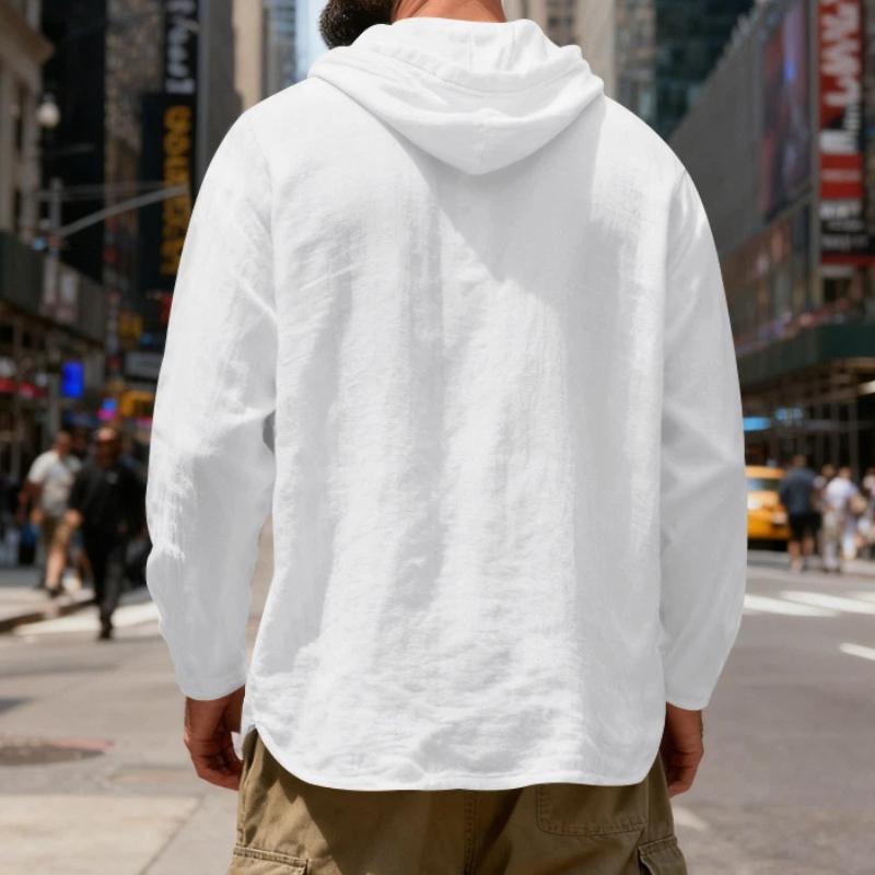 Spring and Autumn New Loose Linen Men's Breathable Hooded Long-sleeved Beach Casual Hoodie