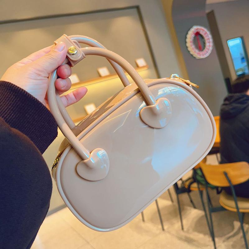Damen Sommer Bonbonfarbe PVC Jelly Kleine Schultertasche Mode Henkeltasche Kette Reißverschluss Umhängetasche KTY
